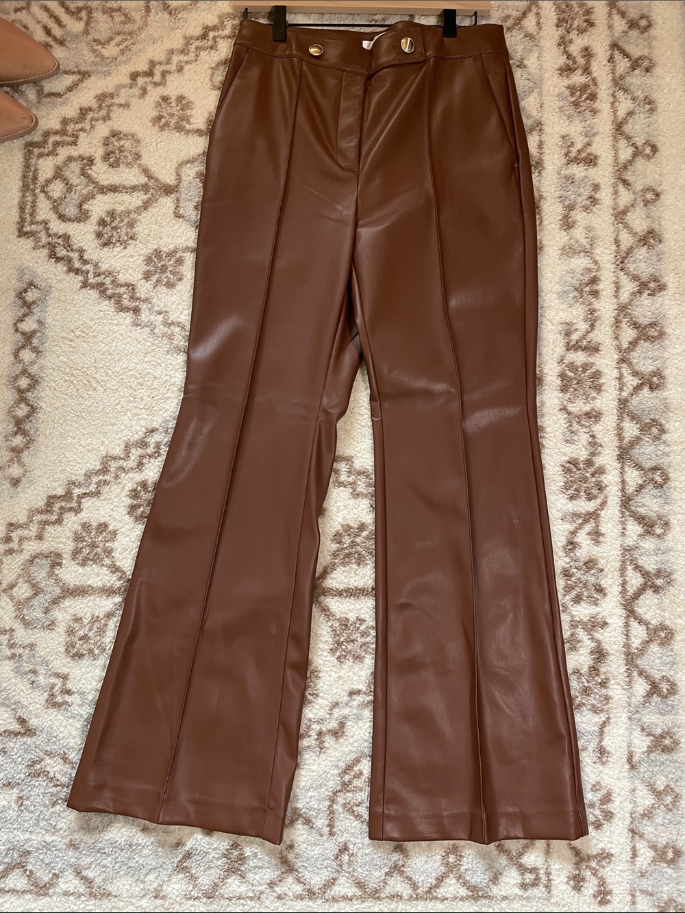 LOFT Brown Faux Leather Boot-Cut Pants